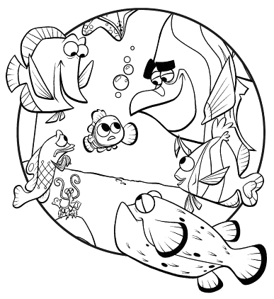 coloriage nemo parle avec les autres poissons